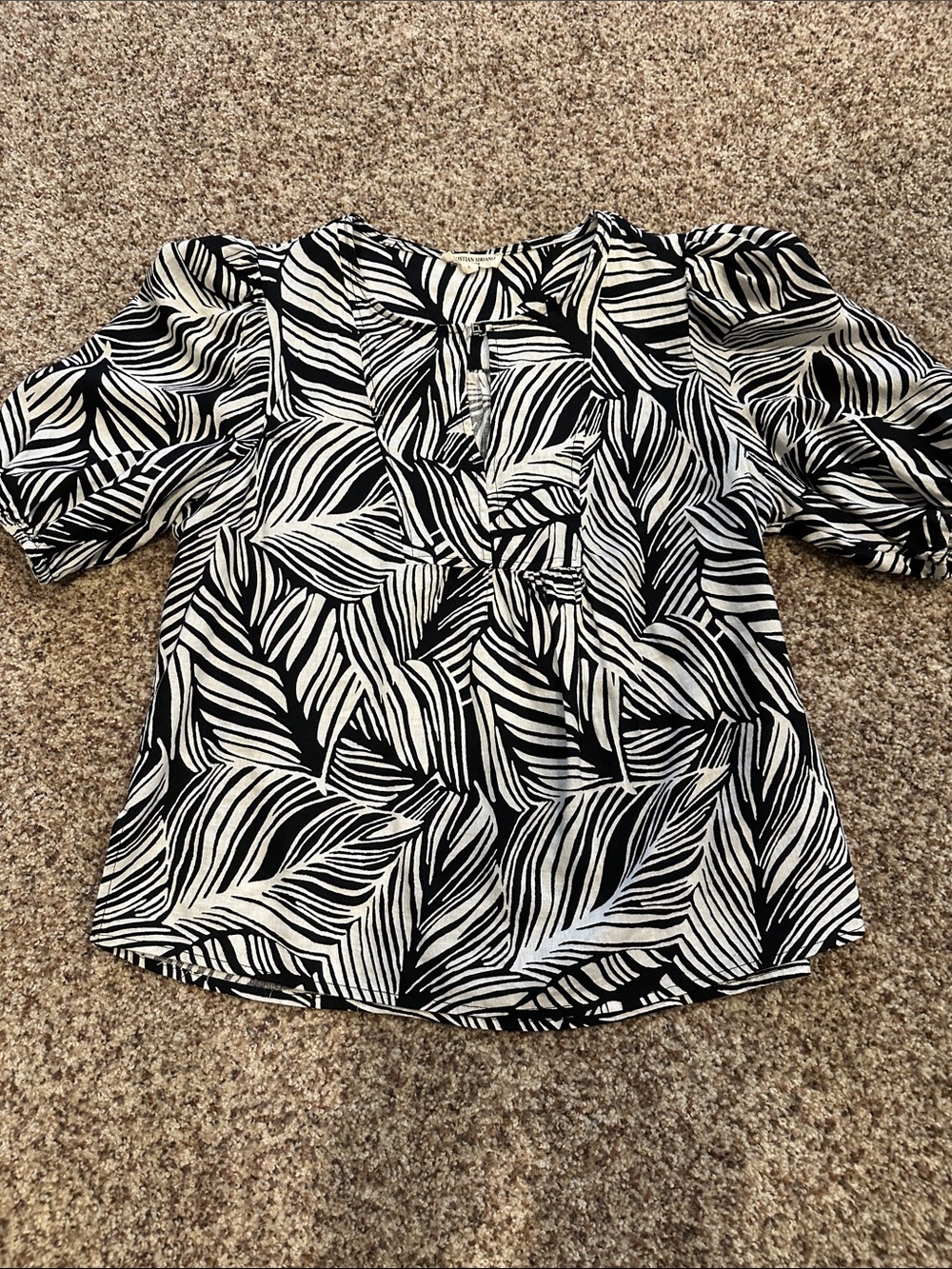 Christian Siriano Black & White Linen/Rayon Summer Popover Top